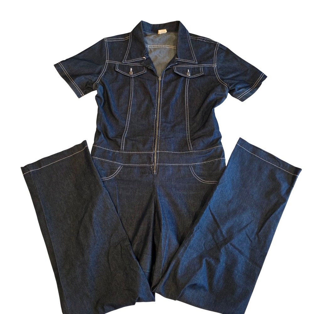 Vintage Watch LA Denim Jumpsuit XL Dark Wash Contrast Stitch 90s Y2K USA Made